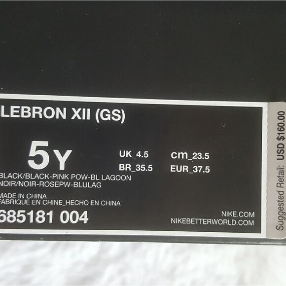 Nike Lebron XII 12 Black Pink Blue Basketball Shoes Sz 5Y Fit like a Womens 6.5 - Picture 15 of 16